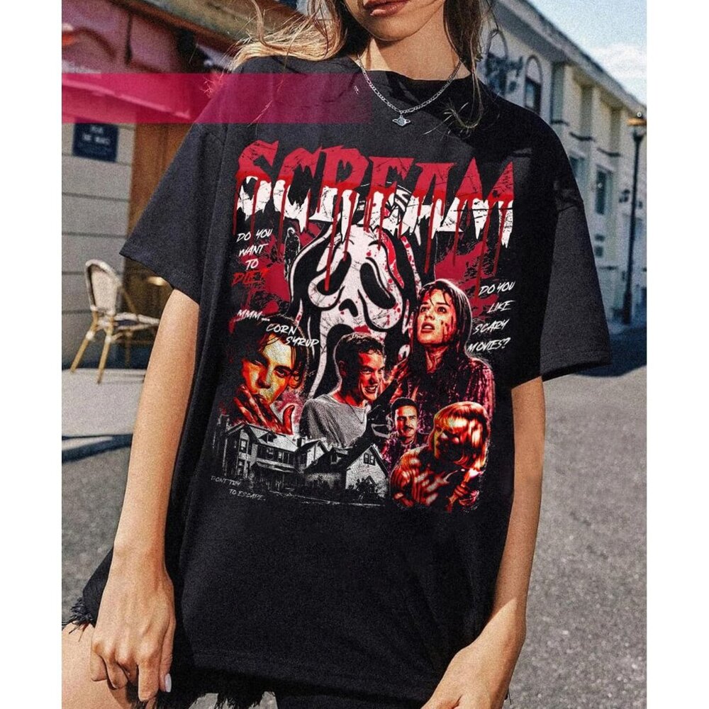 Scream Halloween Graphic T-Shirt Horror Movie Retro Spooky Season Fan Gift Tee89
